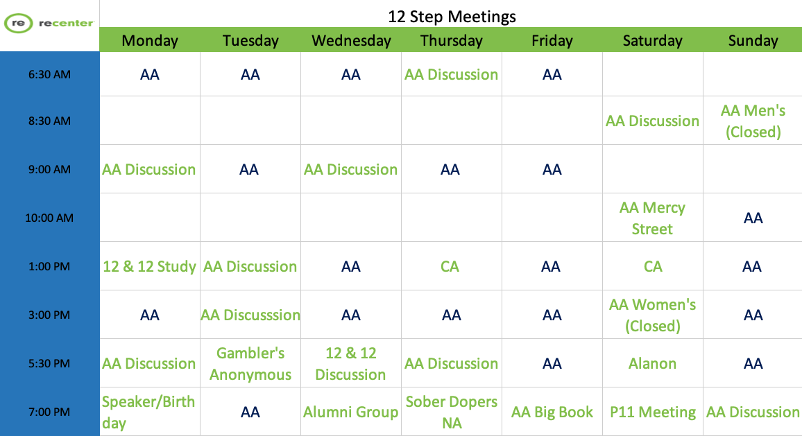 recenter 12-step meeting schedule